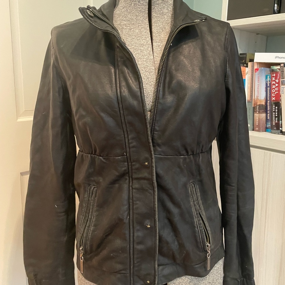 Worn Vince leather jacket with star stud embellished detail